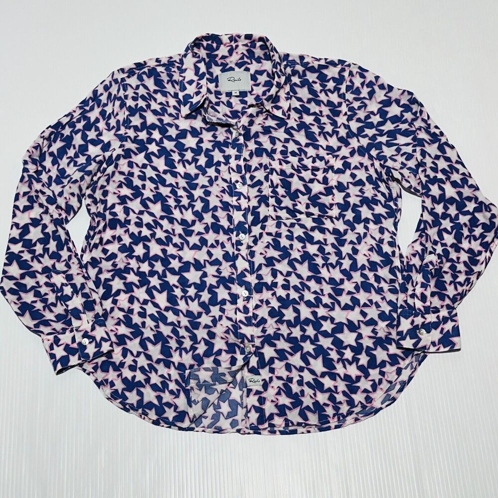Rails Josephine Shirt Blue Purple Star Print Rayon Long Sleeve